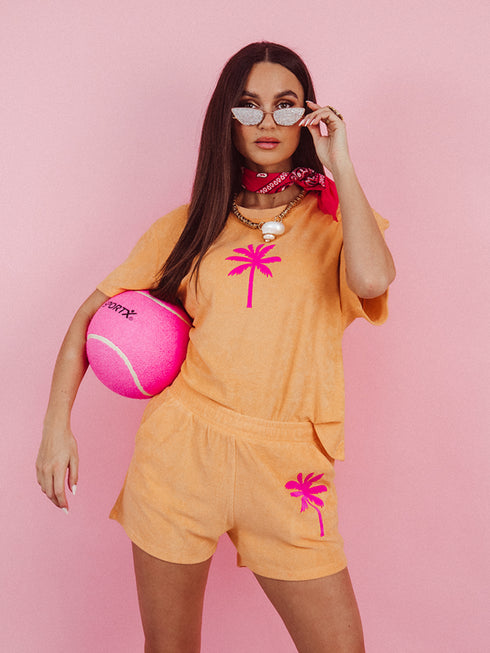 Palmtree Neon Pink Velvet Terry Set | NOTE: Delivery time 5-7 business days